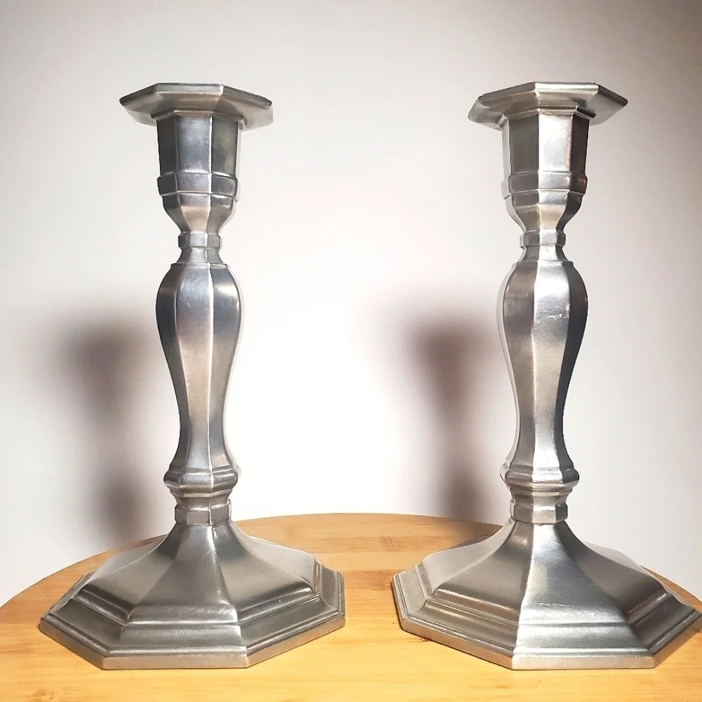 Pair of GORHAM Pewter Octette Model Candlesticks Vintage Discontinued 1950's EUC